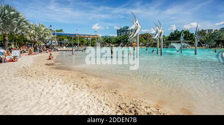 iconic Woven Fish sculptures at Cairns Esplanade Lagoon, North Queensland, Australia Stock Photo