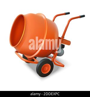3d realistic vector icon illustration of concrete mixer. Isolated on white background. Stock Vector