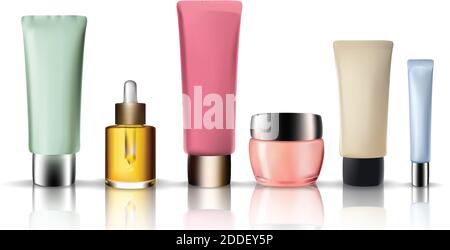 3d realistic vector cream set cosmetics collection. Isolated on white background illustration icons. Stock Vector