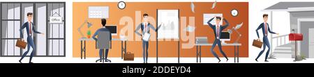 vector cartoon flat style of man day in life, office work or work from home. Day routine infographic. Stock Vector