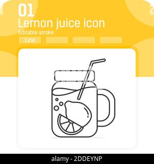 Homemade lemonade with outline style isolated on white background. Vector illustration lemon juice sign symbol icon concept for web design, ui, ux Stock Vector