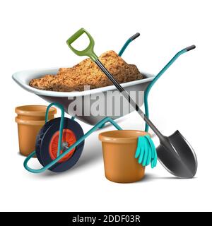 3d realistic vector icon set collection of gardening tools for planting. Isolated on white background. Stock Vector