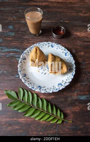 View from top of samosa and chai or tea Stock Photo