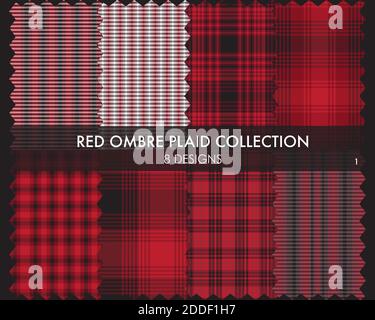 Ombre Plaid textured seamless pattern collection includes 8 design swatches suitable for fashion t Stock Vector