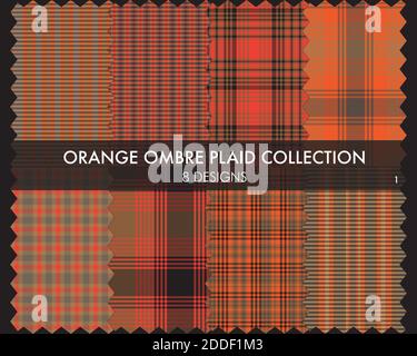 Ombre Plaid textured seamless pattern collection includes 8 design swatches suitable for fashion t Stock Vector