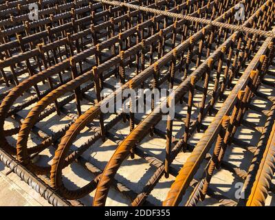 Rebars for reinforcement concrete.Metal framework for cast in site concrete slab Stock Photo