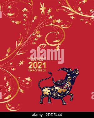 Happy chinese new year 2021 of the ox. Gold zodiac sign, Gold floral for greetings card, invitation, posters, brochure, calendar, flyers, banners Stock Vector