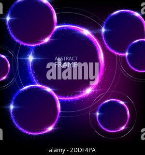 Glowing neon purple and blue circles abstract background. Round lines ...