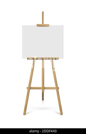 Blank canvas on a artist' easel. Blank art board and wooden easel isolated  on transparent background. Vector illustration. Stock Vector