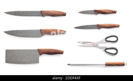 kitchen knife set on a white isolated background Stock Photo