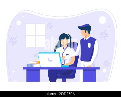 Business teamwork in the office. exchange ideas at the office work desk. can be used for posters, web, social media banners. vector illustration. Stock Vector