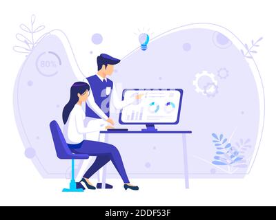 Business team cooperation in the office. exchange ideas at the office work desk. can be used for posters, web, social media banners. vector illustrati Stock Vector