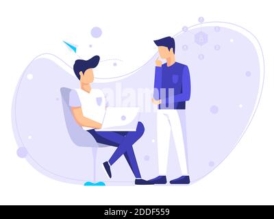 Business teamwork in the office. exchange ideas at the office work desk. can be used for posters, web, social media banners. vector illustration. Stock Vector