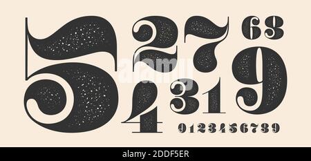Number font. Classical french didot style, texture Stock Vector