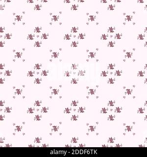 Seamless patterns. Decorative delicate floral pattern. Pink rose and hearts on a pink background. For celebration Valentines Day, botanical and romant Stock Photo