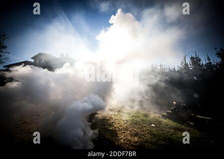 Fire smoke in the countryside Stock Photo