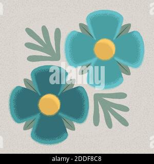 Vector drawing of some flowers with grain and noise texture. Stock Vector
