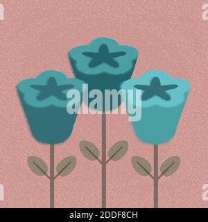 Vector drawing of some flowers with grain and noise texture. Stock Vector