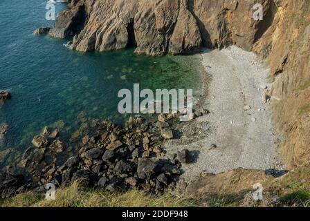 Sheltered cove near Martinshaven with breeding Grey seals, Halichoerus grypus, Pembrokeshire Coast National Park. Wales. Stock Photo