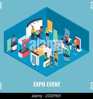 Expo event concept vector flat isometric illustration Stock Vector