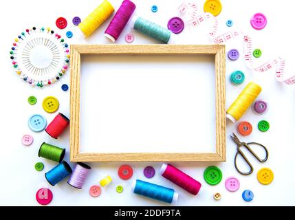 Copyspace frame with sewing tools and accessories Stock Photo