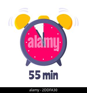Fifty five minutes on analog clock face flat style design vector illustration. Stock Vector