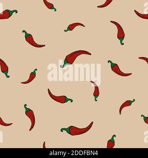 Seamless pepper pattern. Vector illustration on rose background. Stock Vector