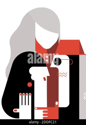 Two women and a man quarrel and reproach each other. Adult couple is in conflict. Family quarrel flat design vector illustration. Stock Vector