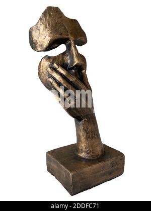 Silenced face figurine with mouth closed by hand. Art figure. Wear mask. Human rights. Woman rights. Stage arts. Stock Photo