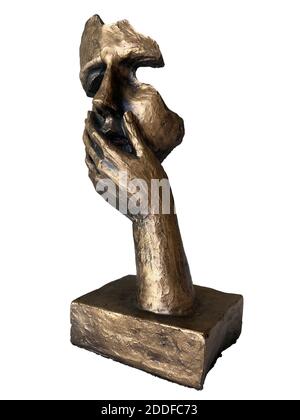 Silenced face figurine with mouth closed by hand. Art figure. Wear mask. Human rights. Woman rights. Stage arts. Stock Photo