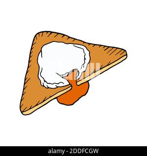 Vector hand drawn poached egg on toast. French cuisine dish. Design sketch element for menu cafe, bistro, restaurant, bakery, label and packaging. Col Stock Vector