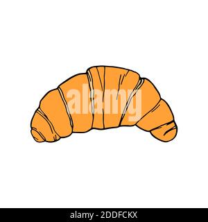 Vector hand drawn croissant. French cuisine dessert. Design sketch element for menu cafe, bistro, restaurant, bakery, label and packaging. Colorful il Stock Vector