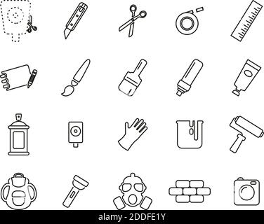 Stencil & Street Art Icons Black & White Thin Line Set Big Stock Vector
