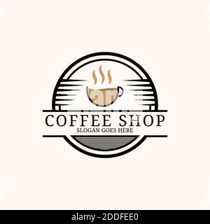 Retro Coffee cup shop logo design inspiration, Retro coffee shop Vector template Stock Vector
