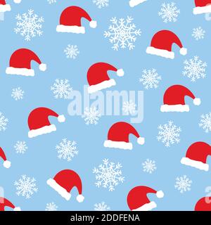Blue christmas seamless pattern, santa claus hats. Stock Vector