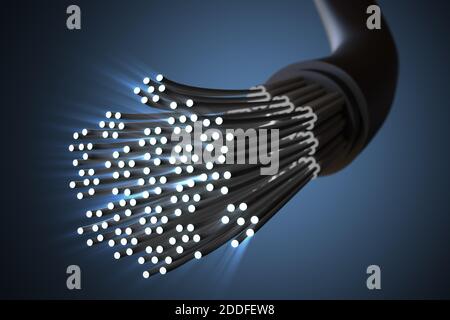 Cable of optical fibers. 3D rendered illustration. Stock Photo