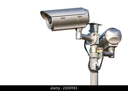 Security CCTV video camera. Isolated on white background. Stock Photo
