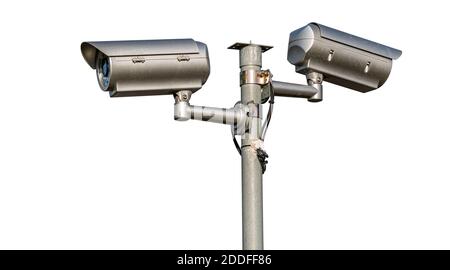 Security CCTV video camera. Isolated on white background. Stock Photo