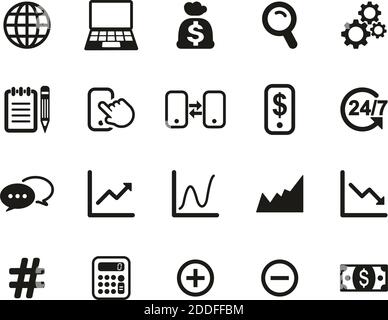 Stock Market Or Stock Exchange Icons Black & White Set Big Stock Vector