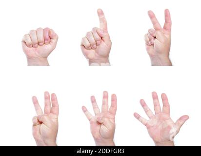 Numbers by hand, isolated on white Stock Photo