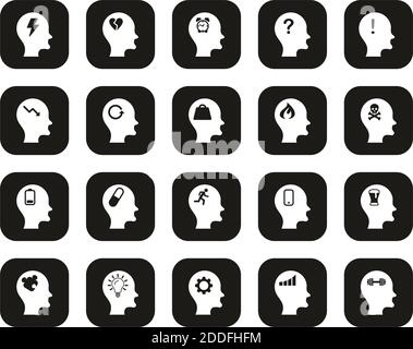 Stress & Pressure Black Icons White On Black Flat Design Set Big Stock Vector