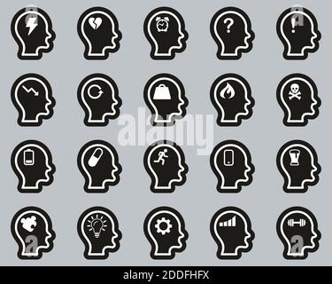Stress & Pressure Icons White On Black Sticker Set Big Stock Vector