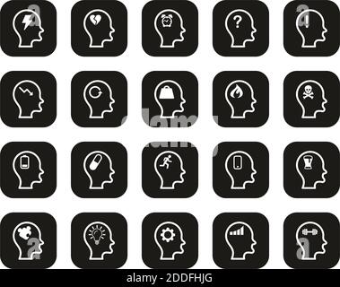 Stress & Pressure Icons White On Black Flat Design Set Big Stock Vector