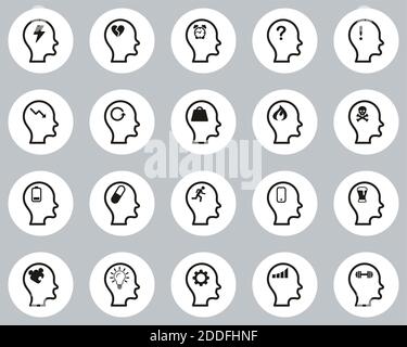 Stress & Pressure Icons Black & White Flat Design Circle Set Big Stock Vector