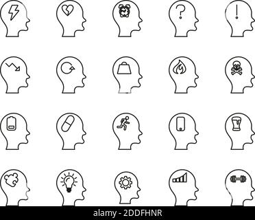 Stress & Pressure Black Icons Black & White Thin Line Set Big Stock Vector