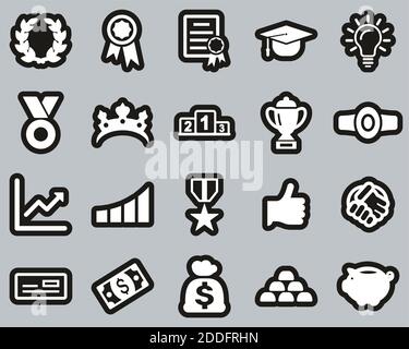 Success & Achievement Icons White On Black Sticker Set Big Stock Vector