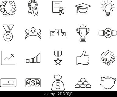 Success & Achievement Icons Black & White Thin Line Set Big Stock Vector