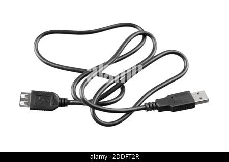 USB extension cord black isolated on white background. Stock Photo