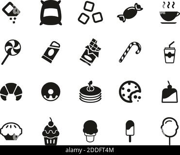 Sugar Or Sugar Food & Drink Icons Black & White Set Big Stock Vector