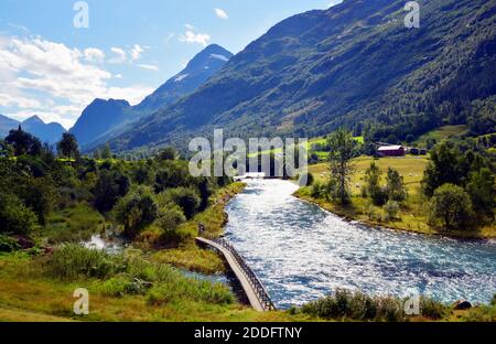 The Oldeelva River on the outskirts of Olden, Norway. Stock Photo